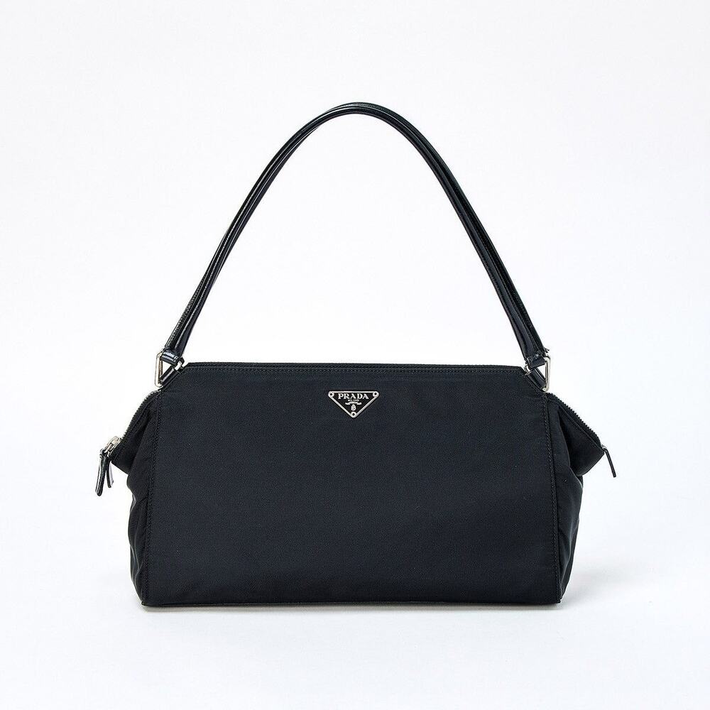 Prada Tessuto Triangle Shoulder Bag Black Silver